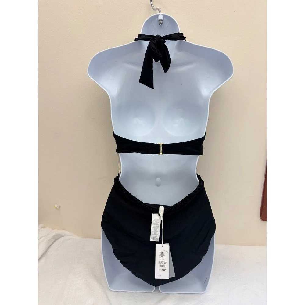 Mimi Flamingo One Piece Swimsuit Womens 10 Black Cutout Ruffle Halter NWT $129